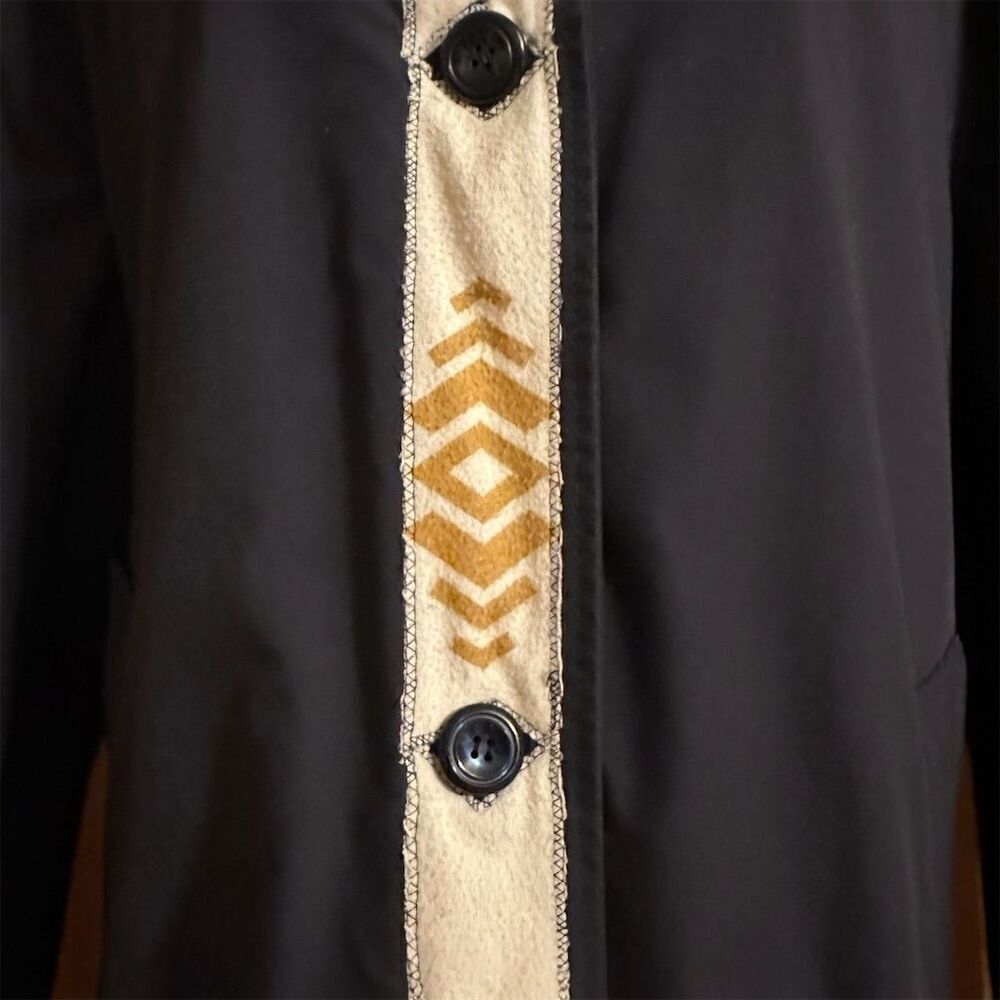 Vintage Campus Permanent Press Black Unisex Southwestern Embellished Trench Coat - Picture 6 of 16